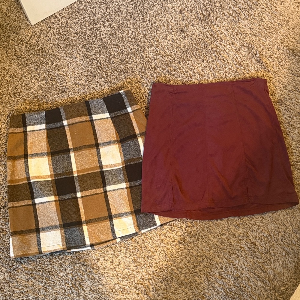 Plaid and Solid Skirt Set